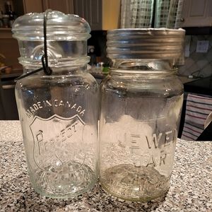 2 antique mason jars- 1 quart size